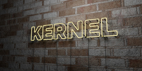 KERNEL - Glowing Neon Sign on stonework wall - 3D rendered royalty free stock illustration.  Can be used for online banner ads and direct mailers..