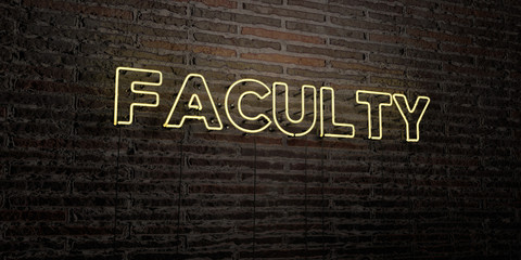 FACULTY -Realistic Neon Sign on Brick Wall background - 3D rendered royalty free stock image. Can be used for online banner ads and direct mailers..