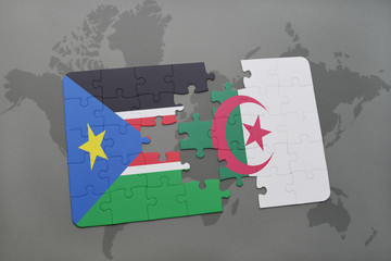puzzle with the national flag of south sudan and algeria on a world map