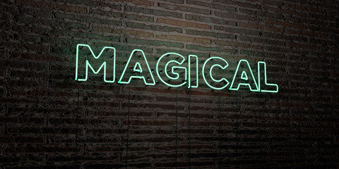 MAGICAL -Realistic Neon Sign on Brick Wall background - 3D rendered royalty free stock image. Can be used for online banner ads and direct mailers..