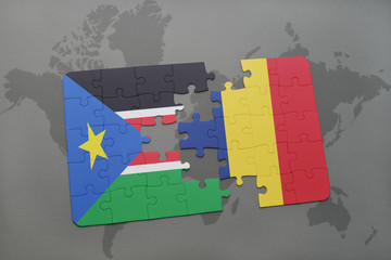 puzzle with the national flag of south sudan and chad on a world map