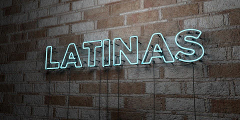LATINAS - Glowing Neon Sign on stonework wall - 3D rendered royalty free stock illustration.  Can be used for online banner ads and direct mailers..