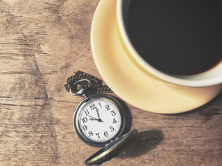 Vintage watch pocket with coffee cup