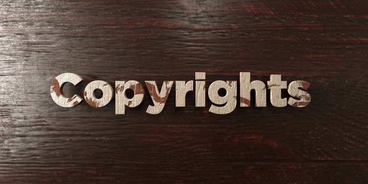 Copyrights - grungy wooden headline on Maple  - 3D rendered royalty free stock image. This image can be used for an online website banner ad or a print postcard.