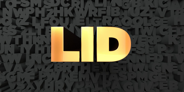 Lid - Gold text on black background - 3D rendered royalty free stock picture. This image can be used for an online website banner ad or a print postcard.