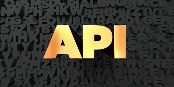 Api - Gold text on black background - 3D rendered royalty free stock picture. This image can be used for an online website banner ad or a print postcard.