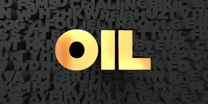 Oil - Gold text on black background - 3D rendered royalty free stock picture. This image can be used for an online website banner ad or a print postcard.