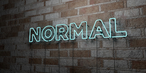 NORMAL - Glowing Neon Sign on stonework wall - 3D rendered royalty free stock illustration.  Can be used for online banner ads and direct mailers..