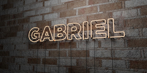 Fototapeta premium GABRIEL - Glowing Neon Sign on stonework wall - 3D rendered royalty free stock illustration. Can be used for online banner ads and direct mailers..