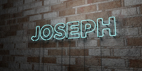 JOSEPH - Glowing Neon Sign on stonework wall - 3D rendered royalty free stock illustration.  Can be used for online banner ads and direct mailers..