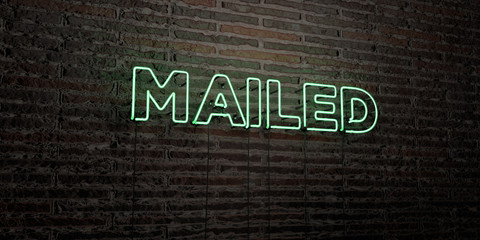 MAILED -Realistic Neon Sign on Brick Wall background - 3D rendered royalty free stock image. Can be used for online banner ads and direct mailers..