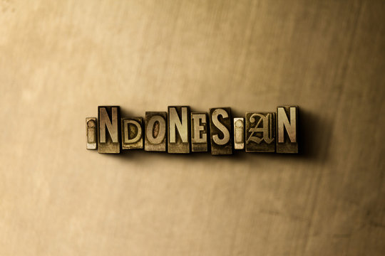 INDONESIAN - close-up of grungy vintage typeset word on metal backdrop. Royalty free stock illustration.  Can be used for online banner ads and direct mail.