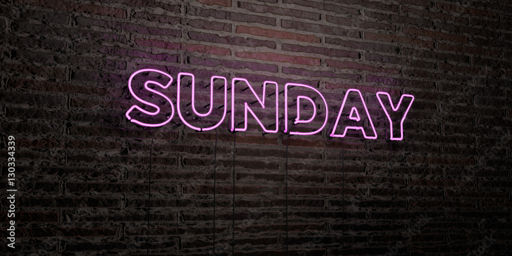 Fototapete sunday -realistic neon sign on brick wall background - 3d rendered royalty free stock image. can be 