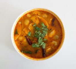 Top view hot and sour soup.