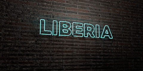 LIBERIA -Realistic Neon Sign on Brick Wall background - 3D rendered royalty free stock image. Can be used for online banner ads and direct mailers..