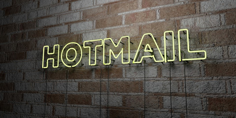HOTMAIL - Glowing Neon Sign on stonework wall - 3D rendered royalty free stock illustration.  Can be used for online banner ads and direct mailers..