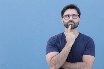 Man considering something positive with copy space