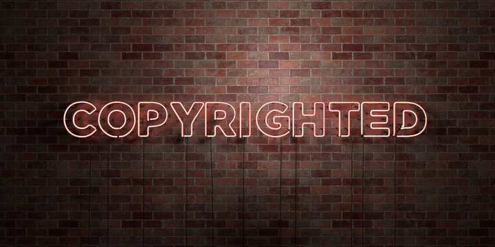 COPYRIGHTED - fluorescent Neon tube Sign on brickwork - Front view - 3D rendered royalty free stock picture. Can be used for online banner ads and direct mailers..