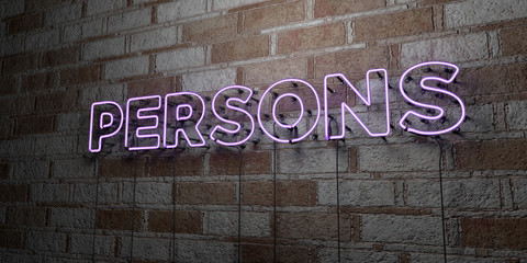 PERSONS - Glowing Neon Sign on stonework wall - 3D rendered royalty free stock illustration.  Can be used for online banner ads and direct mailers..