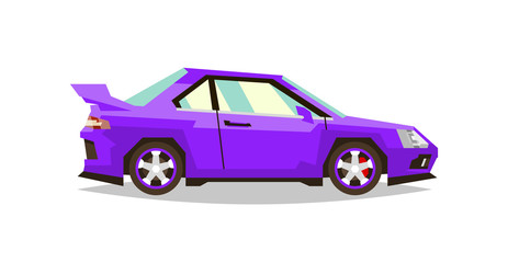 Car roadster. Side view. Transport for travel. Gas engine. Alloy wheels. Vector illustration. Flat style