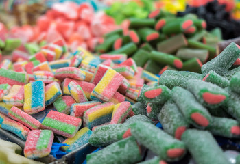 Gummy colorful candies for sale at local city market