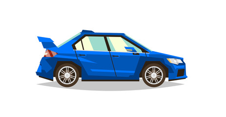 Obraz na płótnie Canvas Blue car sedan. Side view. Transport for travel. Gas engine. Alloy wheels. Vector illustration. Flat style