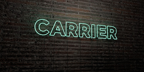 CARRIER -Realistic Neon Sign on Brick Wall background - 3D rendered royalty free stock image. Can be used for online banner ads and direct mailers..