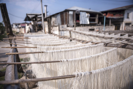 Noodles drying at a noodle factory in Hsipaw (Thibaw), Shan State