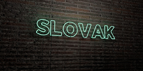 SLOVAK -Realistic Neon Sign on Brick Wall background - 3D rendered royalty free stock image. Can be used for online banner ads and direct mailers..