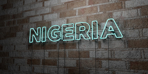 NIGERIA - Glowing Neon Sign on stonework wall - 3D rendered royalty free stock illustration.  Can be used for online banner ads and direct mailers..