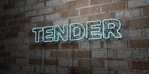 TENDER - Glowing Neon Sign on stonework wall - 3D rendered royalty free stock illustration.  Can be used for online banner ads and direct mailers..