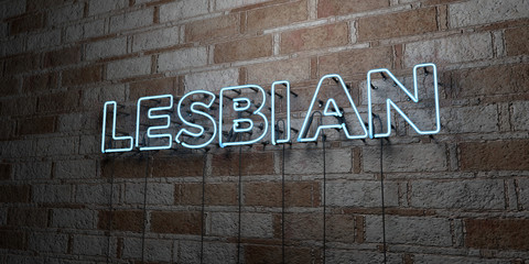 Fototapeta na wymiar LESBIAN - Glowing Neon Sign on stonework wall - 3D rendered royalty free stock illustration. Can be used for online banner ads and direct mailers..