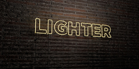LIGHTER -Realistic Neon Sign on Brick Wall background - 3D rendered royalty free stock image. Can be used for online banner ads and direct mailers..