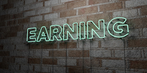 EARNING - Glowing Neon Sign on stonework wall - 3D rendered royalty free stock illustration.  Can be used for online banner ads and direct mailers..