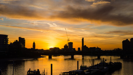 Sunset London Silhouette next to Albert Bridge