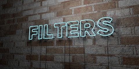 FILTERS - Glowing Neon Sign on stonework wall - 3D rendered royalty free stock illustration.  Can be used for online banner ads and direct mailers..