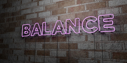 BALANCE - Glowing Neon Sign on stonework wall - 3D rendered royalty free stock illustration.  Can be used for online banner ads and direct mailers..