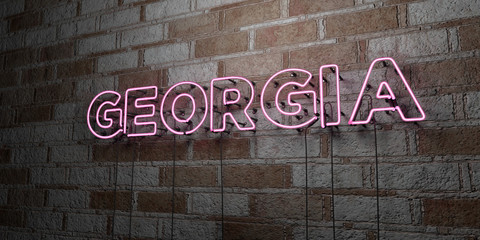 Fototapeta na wymiar GEORGIA - Glowing Neon Sign on stonework wall - 3D rendered royalty free stock illustration. Can be used for online banner ads and direct mailers..