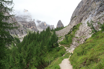 Sexten Dolomites mountain Hohe Leist and footpath in South Tyrol, Italy