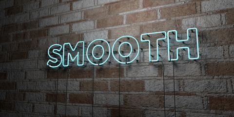 SMOOTH - Glowing Neon Sign on stonework wall - 3D rendered royalty free stock illustration.  Can be used for online banner ads and direct mailers..