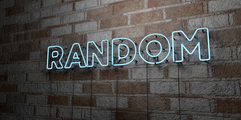 RANDOM - Glowing Neon Sign on stonework wall - 3D rendered royalty free stock illustration.  Can be used for online banner ads and direct mailers..