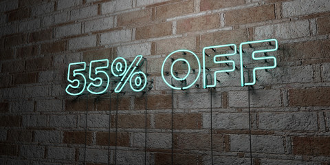 55% OFF - Glowing Neon Sign on stonework wall - 3D rendered royalty free stock illustration.  Can be used for online banner ads and direct mailers..