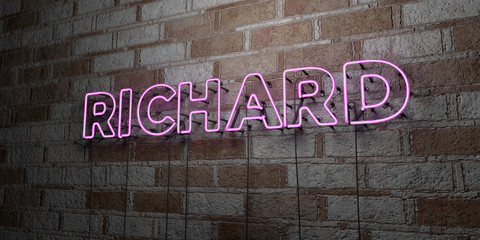 RICHARD - Glowing Neon Sign on stonework wall - 3D rendered royalty free stock illustration.  Can be used for online banner ads and direct mailers..
