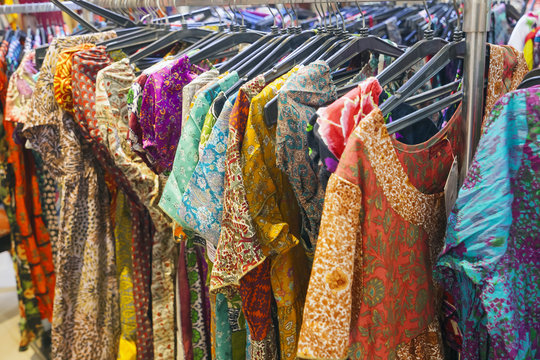 selection of clothing in the Indian store