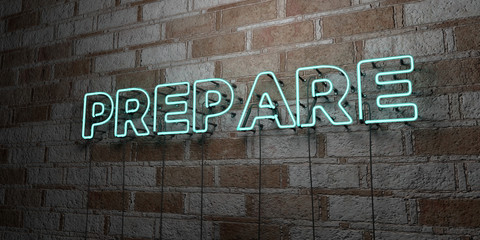 PREPARE - Glowing Neon Sign on stonework wall - 3D rendered royalty free stock illustration.  Can be used for online banner ads and direct mailers..