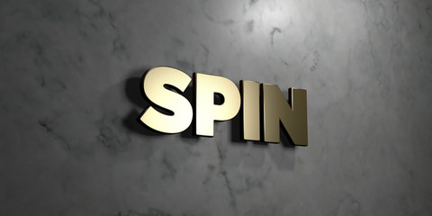 Spin - Gold sign mounted on glossy marble wall  - 3D rendered royalty free stock illustration. This image can be used for an online website banner ad or a print postcard.