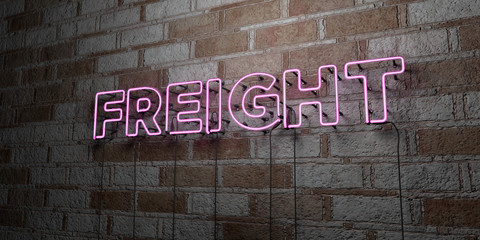 FREIGHT - Glowing Neon Sign on stonework wall - 3D rendered royalty free stock illustration.  Can be used for online banner ads and direct mailers..