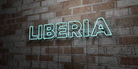 LIBERIA - Glowing Neon Sign on stonework wall - 3D rendered royalty free stock illustration.  Can be used for online banner ads and direct mailers..