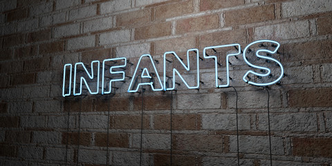 INFANTS - Glowing Neon Sign on stonework wall - 3D rendered royalty free stock illustration.  Can be used for online banner ads and direct mailers..