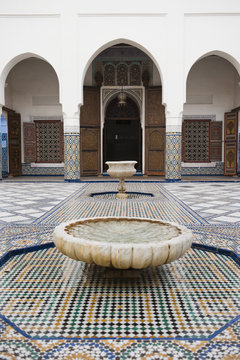 Marrakech Museum, fountain in the interior, Old Medina, Marrakech, Morocco 